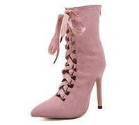 WQHPLMD Women's Lace Up Heel Boots High Heel Booties Wedding Dress Shoes Pointed Toe with Stiletto Heel Boots for Women Women's High Boots Origin China
