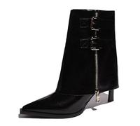 WQHPLMD Women's Mid Calf Boots Pointed Toe Stiletto Heel Trouser Boots Red Low Top Skinny Boots Suitable for Walking and Outdoor Activities