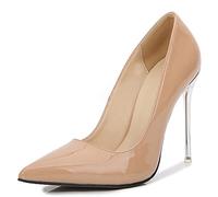 WQHPLMD Women's Pumps Pointy Slip On Stiletto Shoes Shallow Mouth Closed Toe High Heel Metal Heels Suitable for Casual Banquet Etiquette Bridesmaid Weddings Apricot