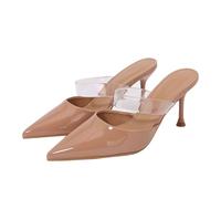 WQHPLMD Women's Stiletto Clear PVC Sandals Closed Pointed Toe Slingback Mules Slip On Summer Party Prom Dress Shoes 8 CM