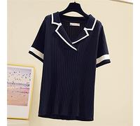 WQHPLMD Women's V-Neck Patchwork Sweater Women's Summer Short Sleeve Knit Pullover Black Top