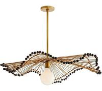 WQHPLMD Woven Rattan Pendant Lights Hat with Beaded Boho Chandelier Farmhouse Rustic Wicker Pendant Light Basket Weave Hanging Ceiling Lamp for Living Room Bedroom Restaurant Cafe