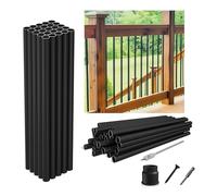 Wqinjk 50-Pack 32""x3/4"" Aluminum Deck Balusters Hollow Round Deck Railing Spindles Matte Coated Black for Wood and Composite Deck Indoor Outdoor