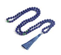 Wqishinuanyang 108 Mala 8MM Lapis Lazuli & Green Malachite Beaded Knotted Necklace Men and Women Long Tassel