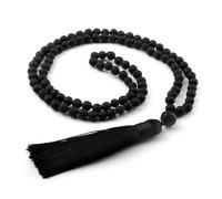 Wqishinuanyang 108 Mala Black Stone Beaded Necklace Men Volcanic Lava Stone Beads Necklace Handmade Obsidian