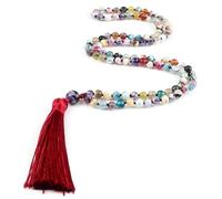 Wqishinuanyang 108 Mala Natural Stone Necklace 6mm Fire Agates Handmade Beaded Red Tassel Long Necklaces Women Men