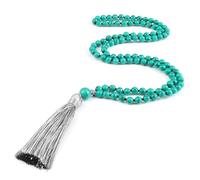 Wqishinuanyang 108Mala Natural Malachite Beads Necklace For Women Men Blue Pine Stone Black Onyx Tassel Necklace Yoga