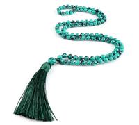 Wqishinuanyang 108Mala Natural Malachite Beads Necklace For Women Men Blue Pine Stone Black Onyx Tassel Necklace Yoga