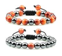 Wqishinuanyang 2pcs Hematite Tiger Eye Beads Bracelets Handmade Adjustable Men Stones Couple Bangles