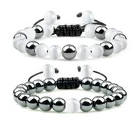 Wqishinuanyang 2pcs Hematite Tiger Eye Beads Bracelets Handmade Adjustable Men Stones Couple Bangles