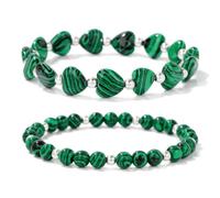 Wqishinuanyang 2Pcs Natural Stone Heart Round Beads Bracelet Lapis Lazuli Tiger Eye Malachite Beaded Bracelets For Women Men