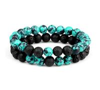 Wqishinuanyang 2Pcs/Set Black Lava Bracelets For Men Women 8mm Hematite Natural Stone Beaded Strand Bracelets Couple Yoga