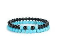 Wqishinuanyang 2Pcs Stone Beaded Men Bracelet Set Handmade 6mm Malachite Obsidian Tiger Eyes Beads