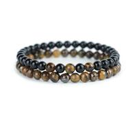 Wqishinuanyang 2Pcs Stone Beaded Men Bracelet Set Handmade 6mm Malachite Obsidian Tiger Eyes Beads