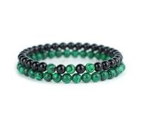 Wqishinuanyang 2Pcs Stone Beaded Men Bracelet Set Handmade 6mm Malachite Obsidian Tiger Eyes Beads