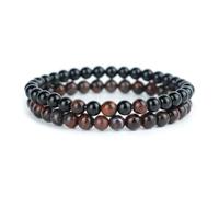 Wqishinuanyang 2Pcs Stone Beaded Men Bracelet Set Handmade 6mm Malachite Obsidian Tiger Eyes Beads