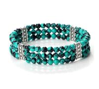 Wqishinuanyang 3 Rows Natural Black Onyx Stone Beaded Bracelets For Men Tiger Eye Beads Stretch Bracelet Women Wristband