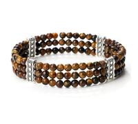 Wqishinuanyang 3 Rows Natural Black Onyx Stone Beaded Bracelets For Men Tiger Eye Beads Stretch Bracelet Women Wristband