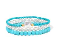 Wqishinuanyang 3pcs/set Pearl Bracelet Set Natural Stone Quartzs Beads Bracelets For Women Men Tiger Eye Lapis Lazuli Amethysts Bangles