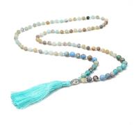 Wqishinuanyang 6mm Amazonite Beaded Knot 108 Mala Necklace Bohemian Long Necklace Tassel Men and Women
