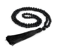 Wqishinuanyang 6mm Black Lava Stones Necklaces 108 Beads Natural Pine Stone Mala Tassel Necklace for Women Men