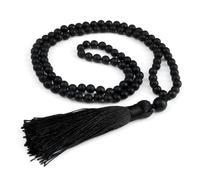 Wqishinuanyang 6mm Black Lava Stones Necklaces 108 Beads Natural Pine Stone Mala Tassel Necklace for Women Men