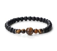 Wqishinuanyang 6mm Round Stone Beaded Bracelet For Women Men Natural Tiger Eye Black Obsidian Elastic Bangle