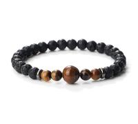 Wqishinuanyang 6mm Round Stone Beaded Bracelet For Women Men Natural Tiger Eye Black Obsidian Elastic Bangle Couple