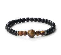 Wqishinuanyang 6mm Round Stone Beaded Bracelet For Women Men Natural Tiger Eye Black Obsidian Elastic Bangle