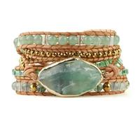 Wqishinuanyang Boho Natural Stone Braided Bracelet for Women Green Aventurine Beads Handmade Bangle