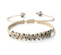 Wqishinuanyang Double Rows Chalcedony Bracelet For Women Men 4mm Natural Stone Braided Rope Bangle Handmade Adjustable Vintage Bohemian
