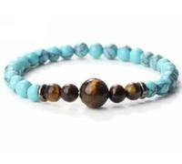 Wqishinuanyang Handmade Natural Tiger Eyes Stone Bracelet for Women Men Malachite Agate Beaded Bangles Yoga