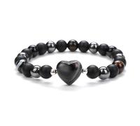 Wqishinuanyang Heart Natural Stone Bracelet Hematite Black Onyx Beads Bracelets For Men Women