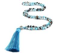 Wqishinuanyang Natural Blue Fire Agates Stone Beads Necklaces Women 108 Mala Beaded Tassel Necklace Men Yoga