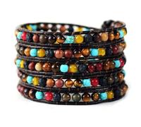Wqishinuanyang Natural Stones Vintage Lava Weaving Beaded Leather Bracelets Bohemia Christams