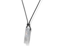 Wqishinuanyang Retro Long Rectangle Stone Pendent Necklace Natural Stone Tiger Eye Obsidian Gem Leather Rope Necklace Vintage Men