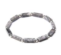 Wqishinuanyang Square Tube Stone Beads Bracelet Natural lapis lazuli Beaded Silver Color Round Ball Bracelet Women Men