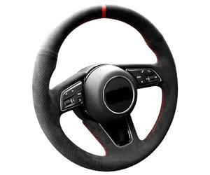 WQKRBMGU Hand Stitch Alcantara Steering Wheel Cover for Audi A3 A4 A5 S4 Q2 Q3 RS5 S5 Premium: Black, 37 cm, Microfiber