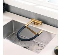 WQPMNYG Brushed Gold Pull-Down Kitchen Faucet Compact Single Handle Mixer Tap Retractable Spray Space-Saving Kitchen Sink Fixture Modern Kitchen Faucet for Easy Use
