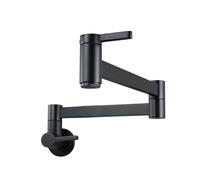 WQPMNYG Wall Mounted Pot Filler Kitchen Tap Single Cold Kitchen Sink Mixer Taps, Brass Dual Lever 360° Swivel Commercial Kitchen Faucet with Double Joint Swing Arm, G1/2inch, Black