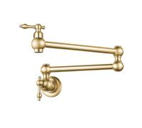 WQPMNYG Wall Mounted Pot Filler Kitchen Tap Single Cold Kitchen Sink Mixer Taps, Brass Dual Lever 360° Swivel Commercial Kitchen Faucet with Double Joint Swing Arm, G1/2inch, Gold