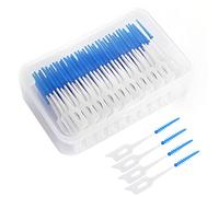 WQSS AOEIU Dual-Use Interdental Brushes, 160 Pieces Wisdom Interdental Brushes with Storage Case, Dental Tooth Flossing for Braces Oral Cleaning, Dental Floss Stick, Toothpick Cleaning Tool (Bule)