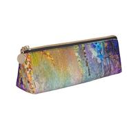 WQUVMDS Abstract Purple Weeping Flower Print Leather Pencil Case Triangular Zipper Pen Bag Cosmetic Case Pouch Stationery Bag