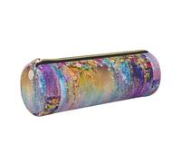 WQUVMDS Abstract Purple Weeping Flower Print Leather Pencil Case Triangular Zipper Pen Bag Cosmetic Case Pouch Stationery Bag