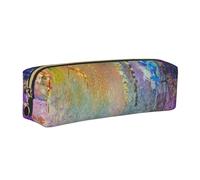 Wquvmds Abstract Purple Weeping Flower Print Leather Pencil Case with Zipper, Small Storage Bags, Cosmetic Bag, for Girls Boys Women Men Gold