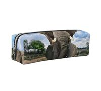 Wquvmds African Wild Animals Elephant Print Leather Pencil Case with Zipper, Small Storage Bags, Cosmetic Bag, for Girls Boys Women Men Silver