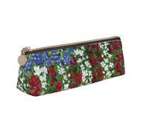 WQUVMDS America Patriotic Flower Print Leather Pencil Case Triangular Zipper Pen Bag Cosmetic Case Pouch Stationery Bag
