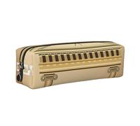 Wquvmds Antique Building Print Leather Pencil Case with Zipper, Small Storage Bags, Cosmetic Bag, for Girls Boys Women Men Gold