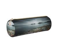 WQUVMDS Beach Stone Print Leather Pencil Case Triangular Zipper Pen Bag Cosmetic Case Pouch Stationery Bag