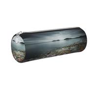 WQUVMDS Beach Stone Print Leather Pencil Case Triangular Zipper Pen Bag Cosmetic Case Pouch Stationery Bag